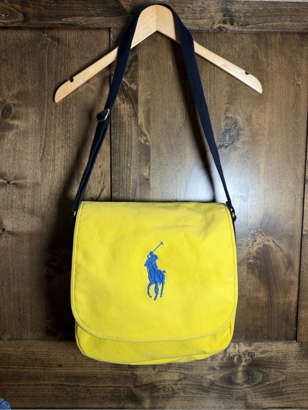 Ralph Lauren| Yellow Canvas Crossbody Messenger Bag| Blue Polo Pony